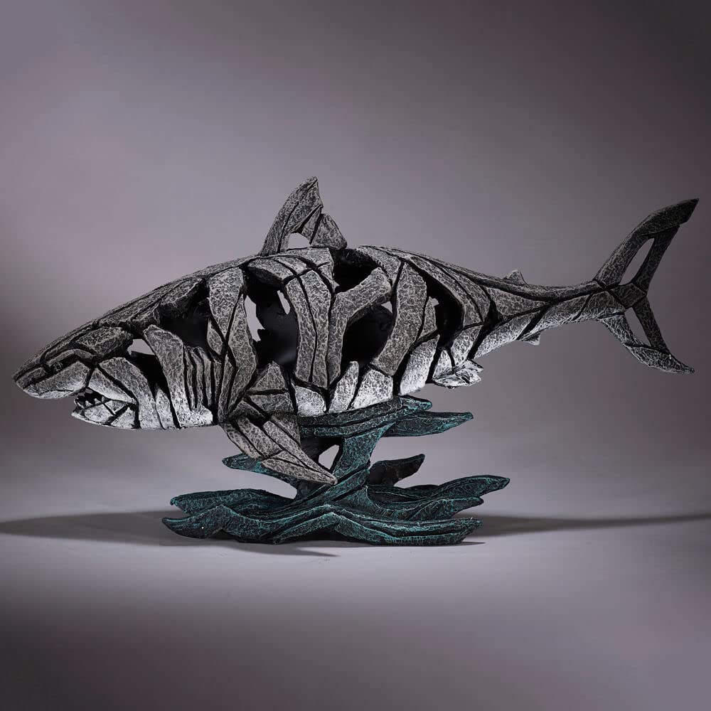 Edge Sculpture Shark on Wave Animal Figurine, 12.2 Inch, Grey and Blue