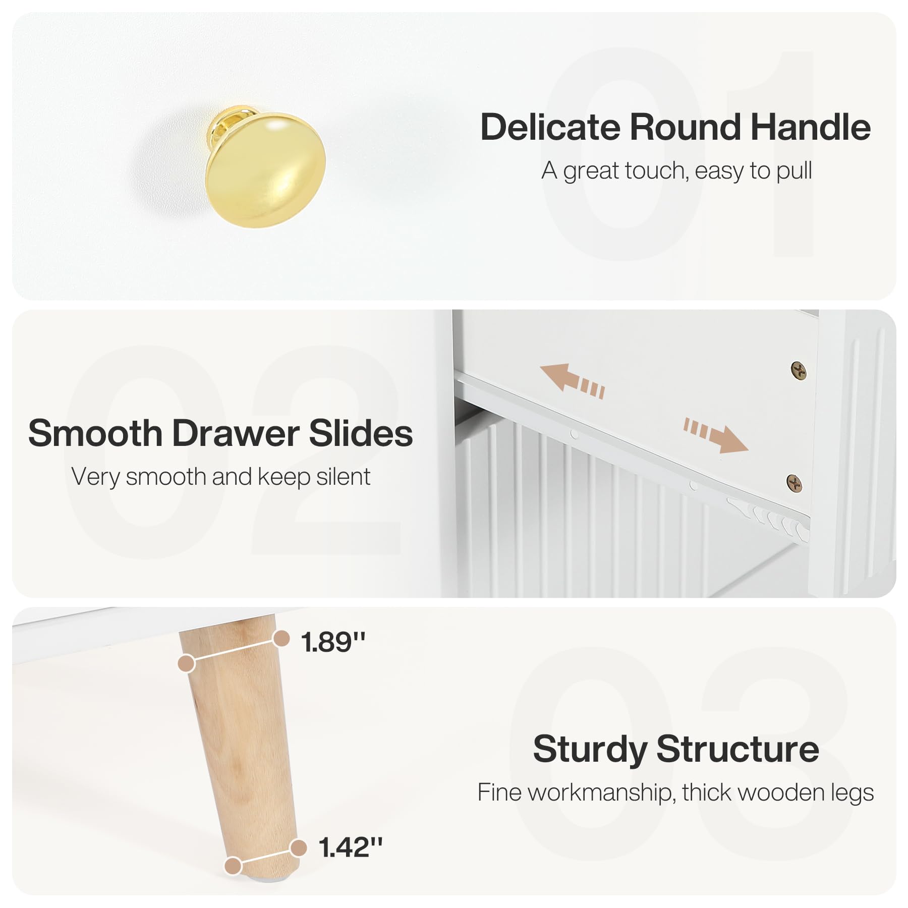 6 Drawer Dresser, 47 inch Modern White Dresser for Bedroom