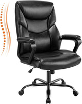 Office Chair, Leather Computer Gaming Chair with Armrests, Adjustable Swivel Rolling Desk