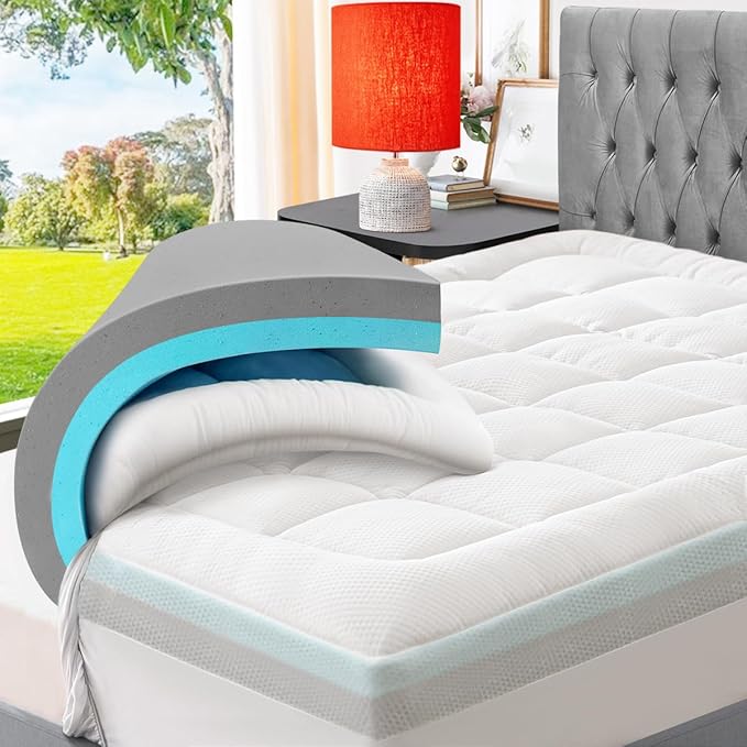 Dual Layer 3 Inch Memory Foam Mattress Topper Full, 2 Inch Cooling Gel Memory Foam