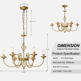 Modern Gold Chandelier for Dining Room 6 Lights Candle Chandelier Light Fixtures 26"