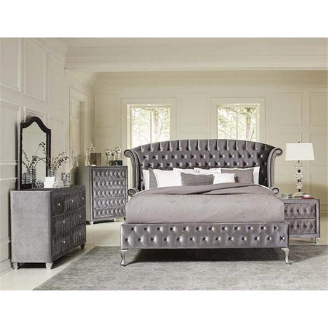 4 Piece Velvet King Wingback Bedroom Set in Gray