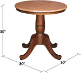 30" Round Top Pedestal Table, Cinnamon/Espresso