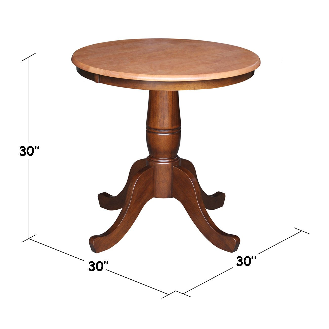 30" Round Top Pedestal Table, Cinnamon/Espresso