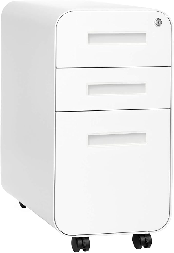 Stockpile Slim 3-Drawer Mobile File Cabinet with Lock - Under Desk Metal Filing Cabinet,