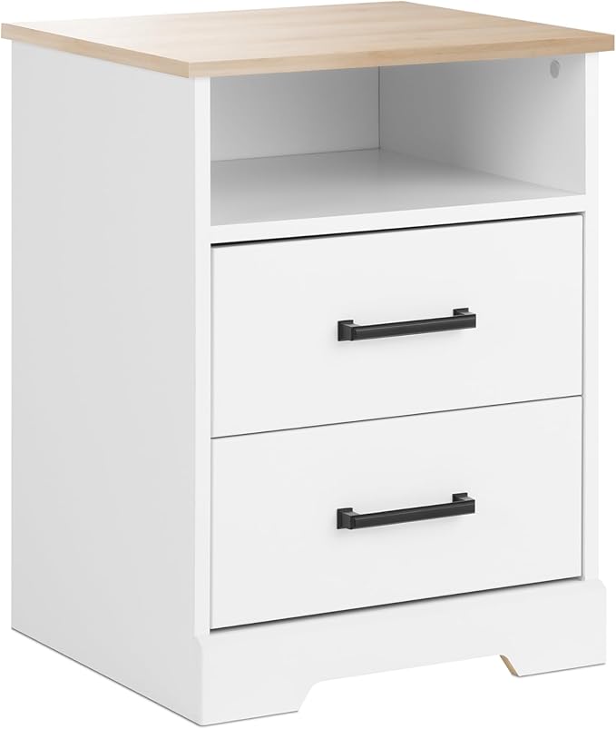 Fremont 2 Drawer Nightstand: Elegant Bedroom Furniture, Bedside Table with Open Shelf