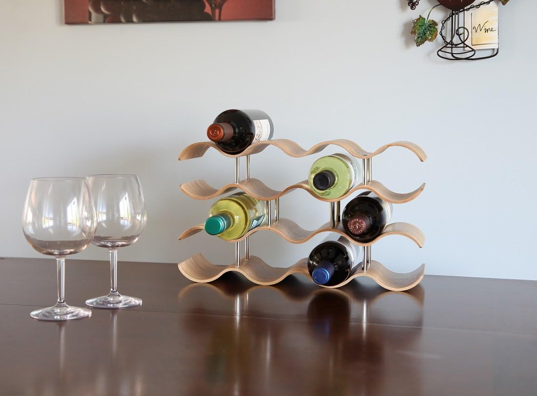 Countertop Wave Wine Rack, Wood, Elegant and Modern, Table Top Wine Storage