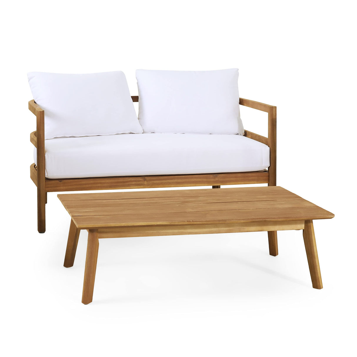 4 Piece Outdoor Patio Conversation Set,Acacia Wood Frame Club Chair