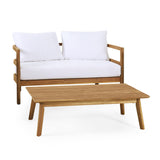 4 Piece Outdoor Patio Conversation Set,Acacia Wood Frame Club Chair