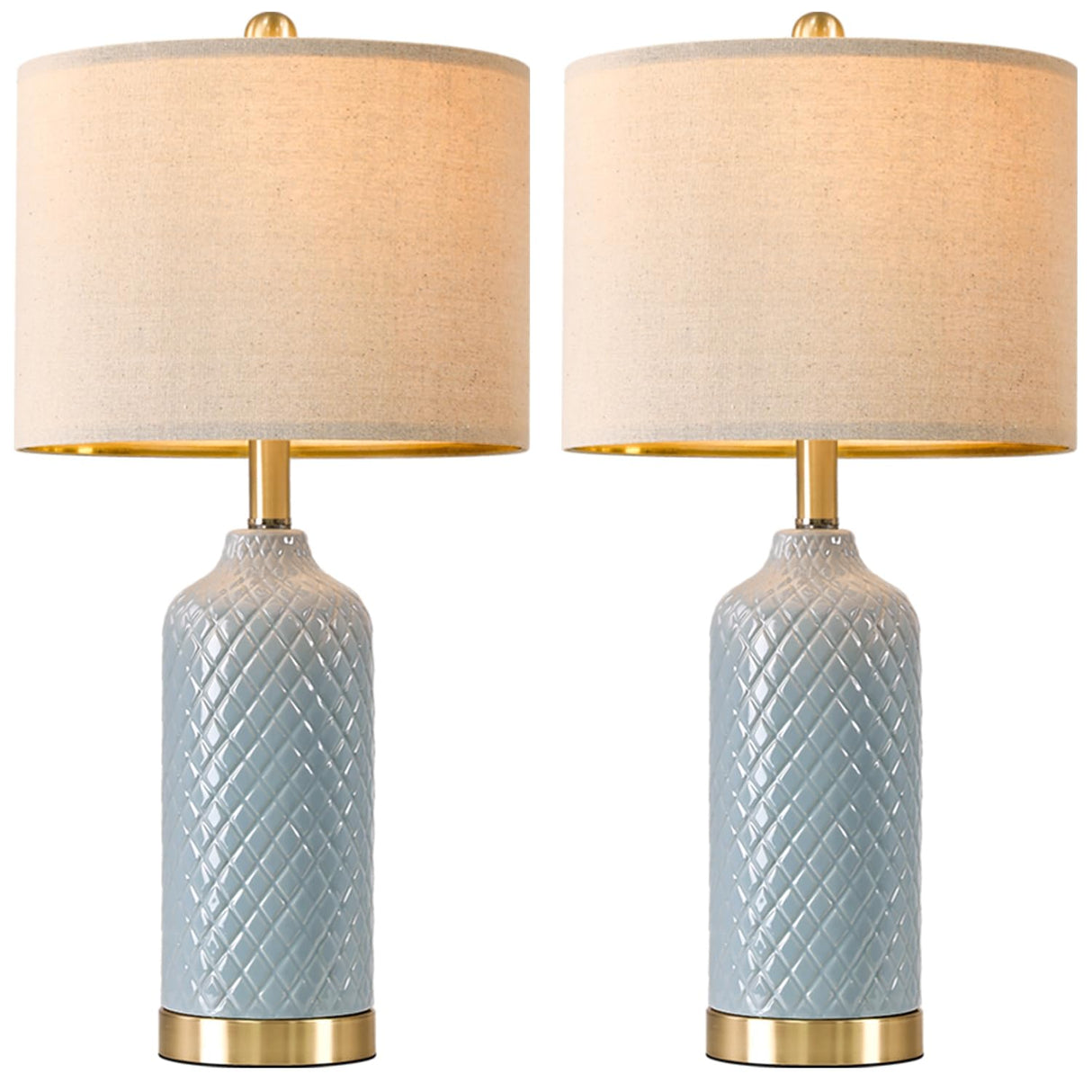 24.25" Table Lamps Set of 2 Modern Ceramic Blue Lamps for Living Room Farmhouse Beds