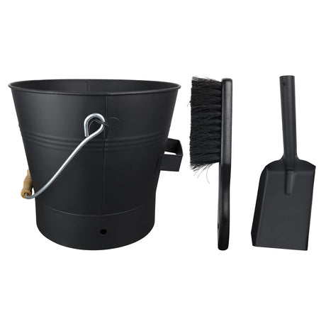 2.15 Gallon Black Ash Bucket and Fireplace Tool Set with Lid