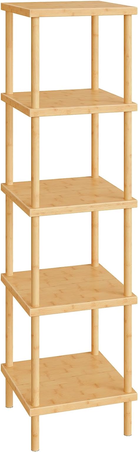 Vertical Bookcase, 56” Tall Narrow Freestanding Bookshelf with Anti-toppling Fittings,