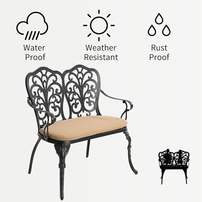Outdoor Bench, Garden Metal Loveseat Furniture