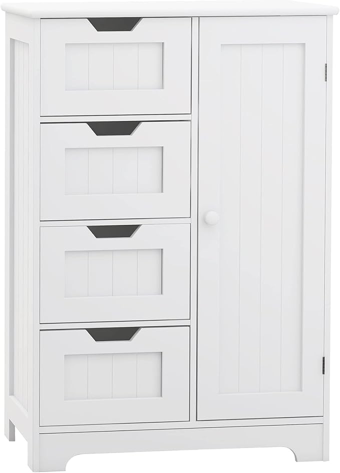 Bathroom Floor Cabinet White Freestanding Storage Organizer Cabinet