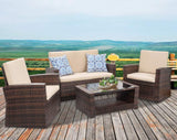 4 Pieces Outdoor Patio Furniture Sets Sectional Sofa Rattan Chair Wicker Conversation Set Outdoor