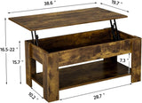 Vintage Coffee Table, Lift Top Coffee Table with Large Hidden Storage Shelf
