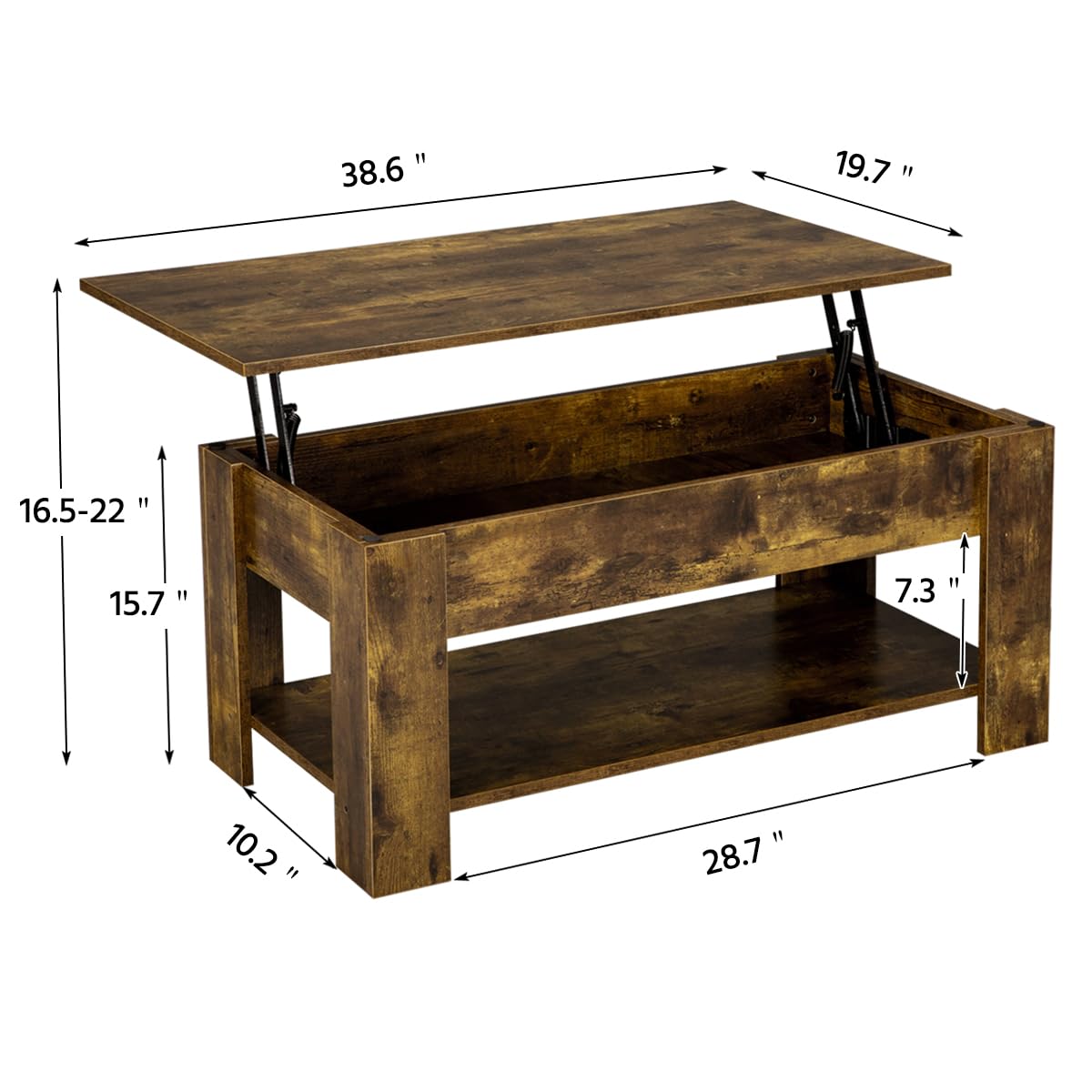 Vintage Coffee Table, Lift Top Coffee Table with Large Hidden Storage Shelf