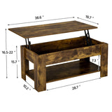 Vintage Coffee Table, Lift Top Coffee Table with Large Hidden Storage Shelf