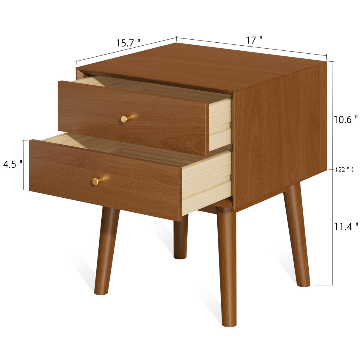 Solid Wood Nightstand with 2-Drawers, Mid-Century Modern Night Stand,Small Side End