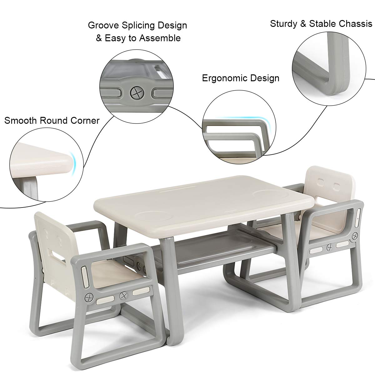 Kids Table and Chair Set, Children Activity Table & 2 Chairs w/Storage Rack