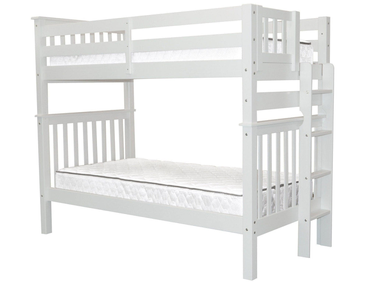 Tall Bunk Beds Twin over Twin Mission Style with End Ladder, White