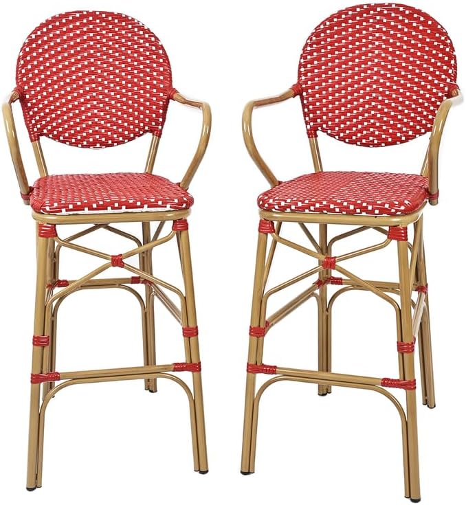 Outdoor Bar Stools Set of 2 | 30 Inch Bar Height Rattan Patio Barstools