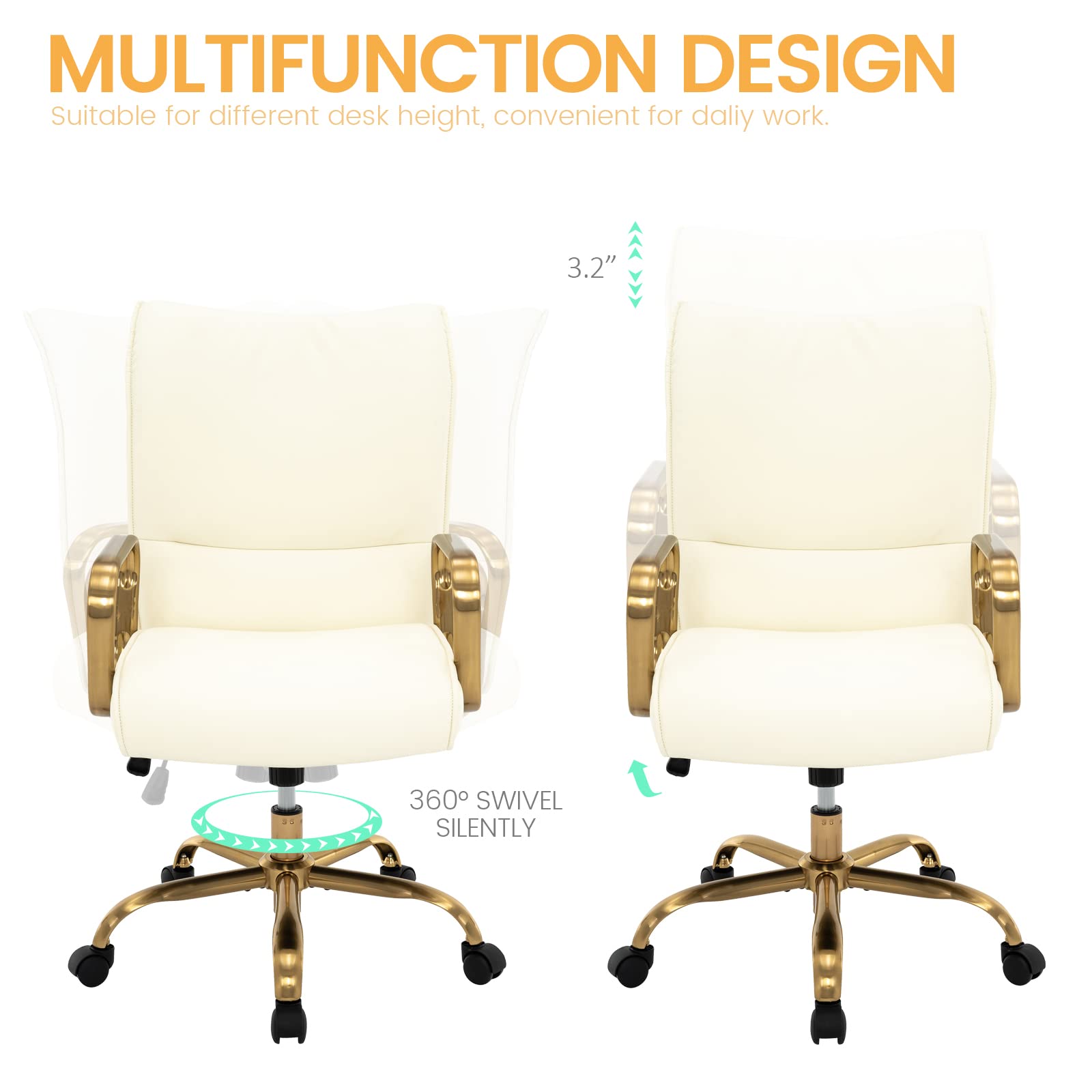 Modern Upholstered Mid-Back Office Chair with Wheels
