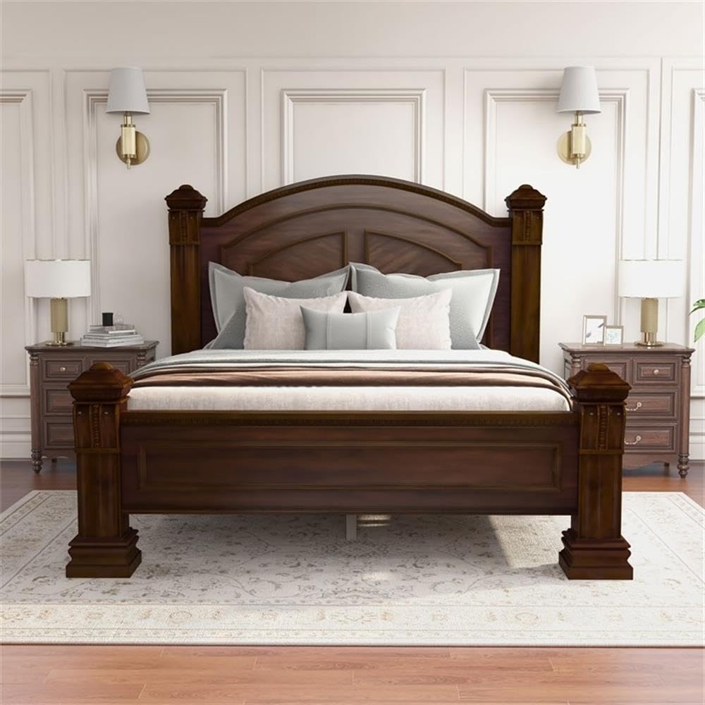 Traditional Cherry Wood King Panel Bed with Slat Kit