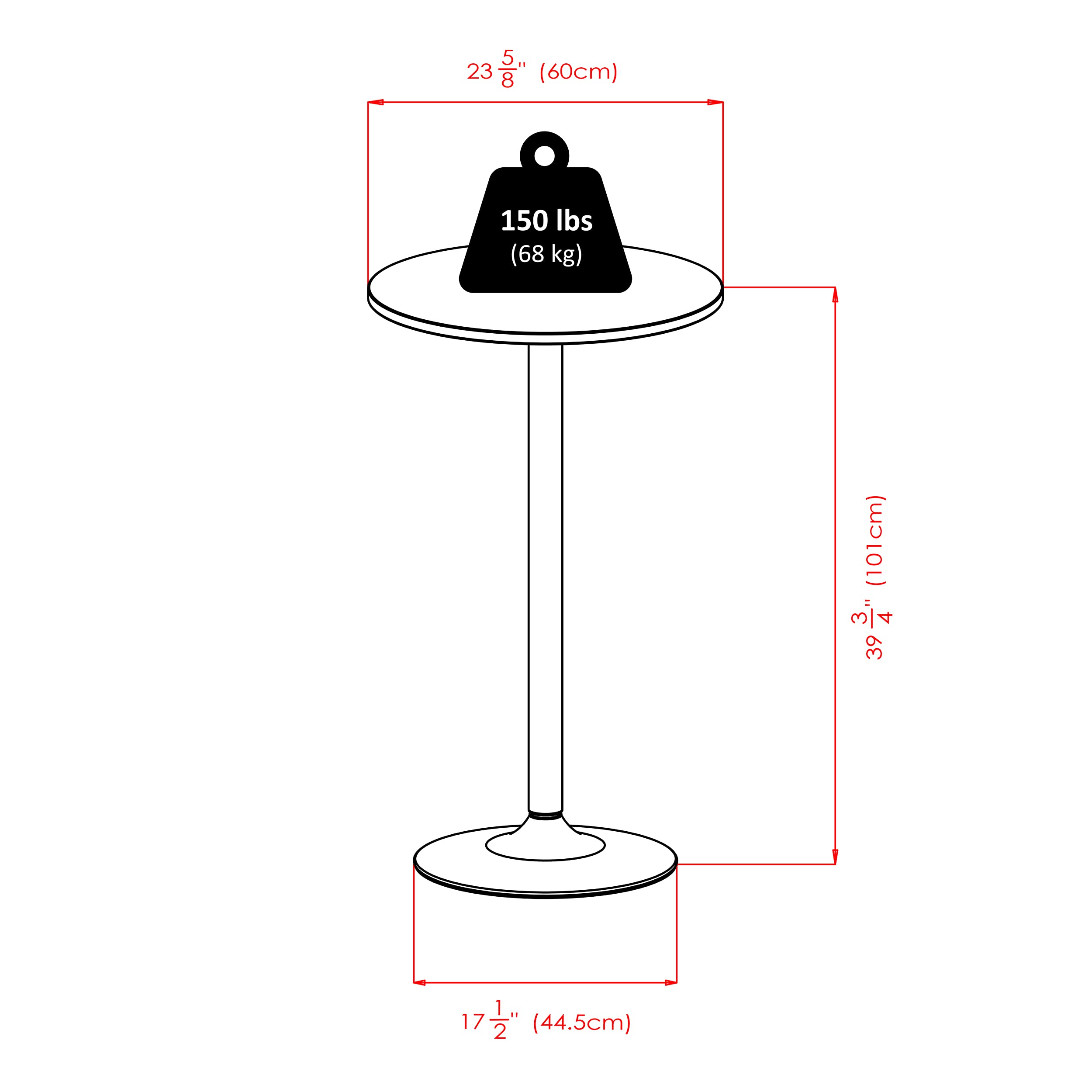 Obsidian Pub Table Round Black Mdf Top with Black Leg And Base - 23.7-Inch Top