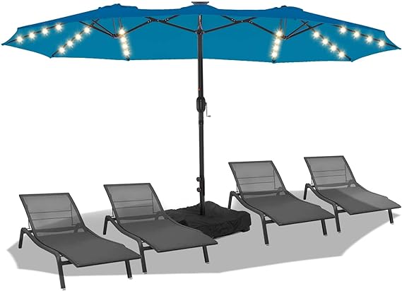 15FT Solar LED Patio Umbrella with Base,Outdoor Double-Sided Umbrella