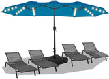 15FT Solar LED Patio Umbrella with Base,Outdoor Double-Sided Umbrella