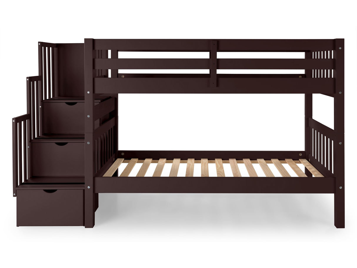 Bedz King Stairway Bunk Beds Twin over Twin with 3 Drawers in the Steps, Dark Cherry