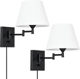 Plug in Wall Sconce Set of 2 Swing Arm Wall Lamp with Plug in Cord and Fabric Shade Wall Light