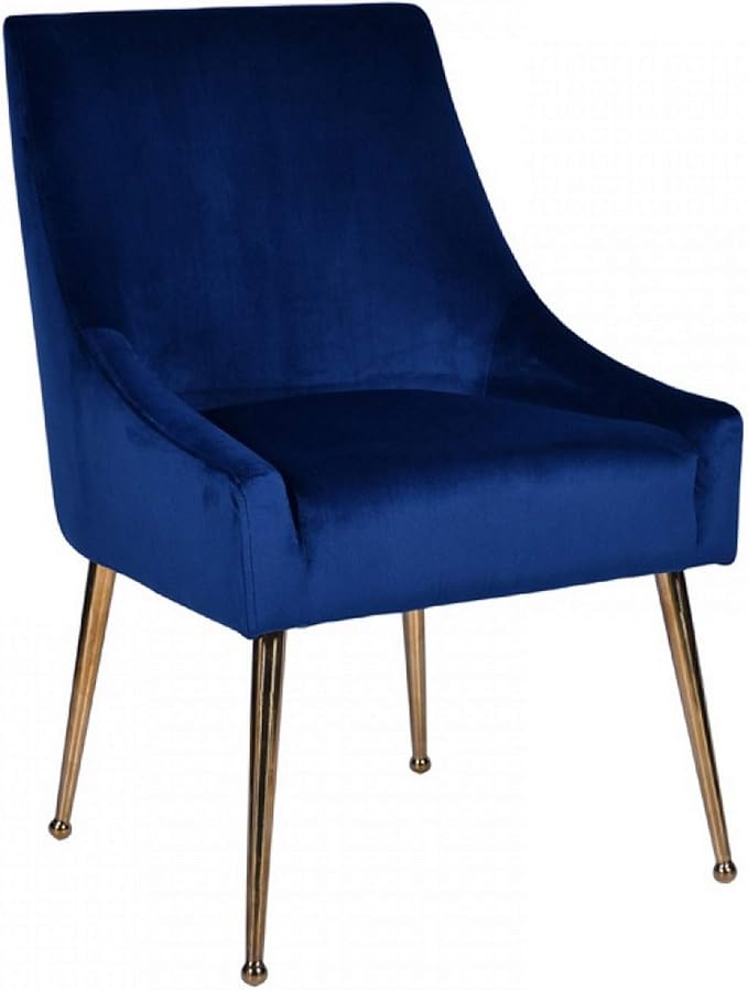 Benjara Fabric Upholstered Dining Chair with Sloped Arms, Set of 2, Blue and Gold