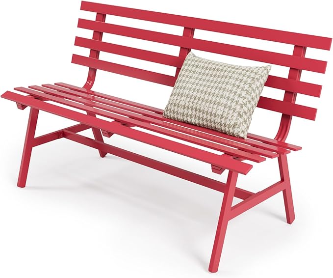 Outdoor Foldable Garden Bench, Powder Coated Aluminum Patio Porch Bench Chair