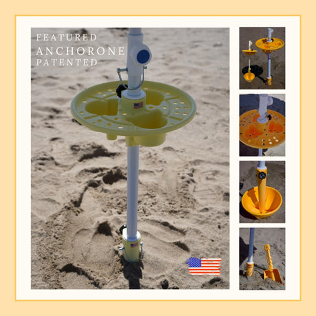 Classic Beach Umbrella System - Stay Stylish and Secure with AnchorONE Sand Anchor)