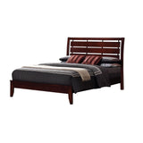 Queen Transitional Wooden Size Bed with Slatted Style Headboard, Brown