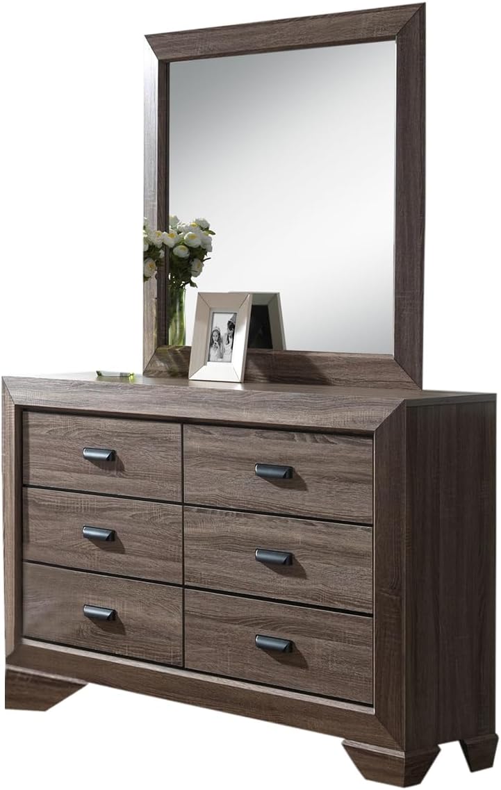 6-Piece Black/Brown Modern King Size Bedroom Furniture Set, Bed, Dresser, Mirror,