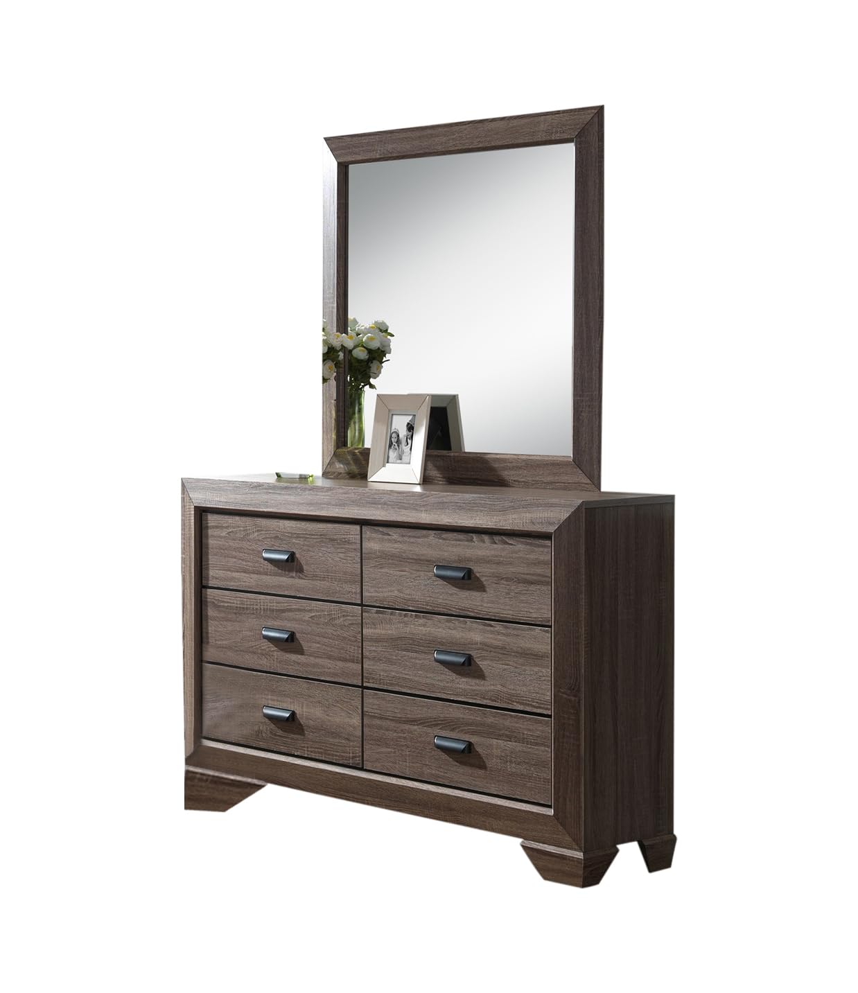 6-Piece Black/Brown Modern Queen Size Bedroom Furniture Set, Bed