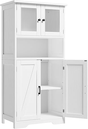 Bathroom Storage Cabinet, Freestanding Floor Linen Storage Cabinet with Doors