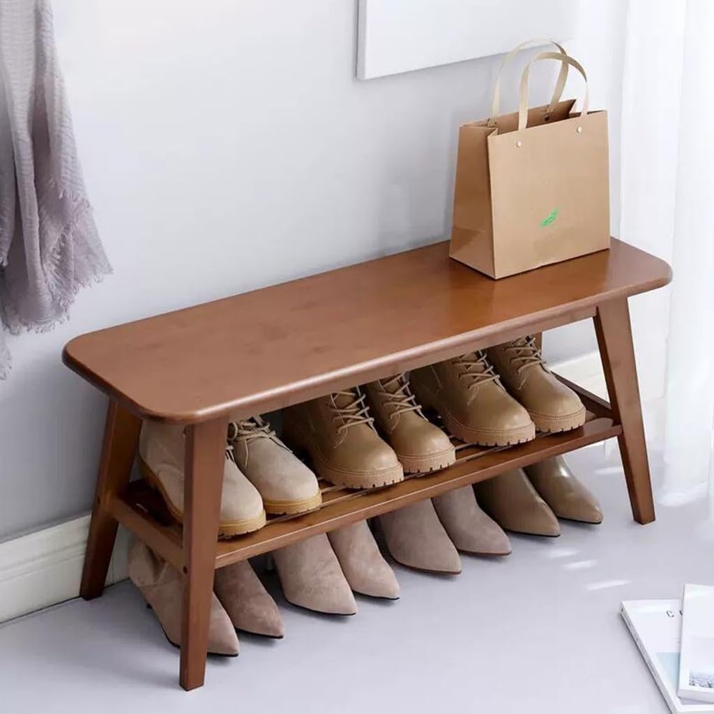 Heavy Duty Solid Wood Shoe Rack, Multifunctional Sittable Storage Shoe Stool