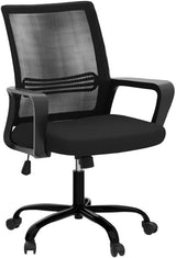 Ergonomic Computer, Home Wheels, Mid Back Mesh Office Desk Rolling Swivel Task Chair with Lumbar Support Armrests, Black