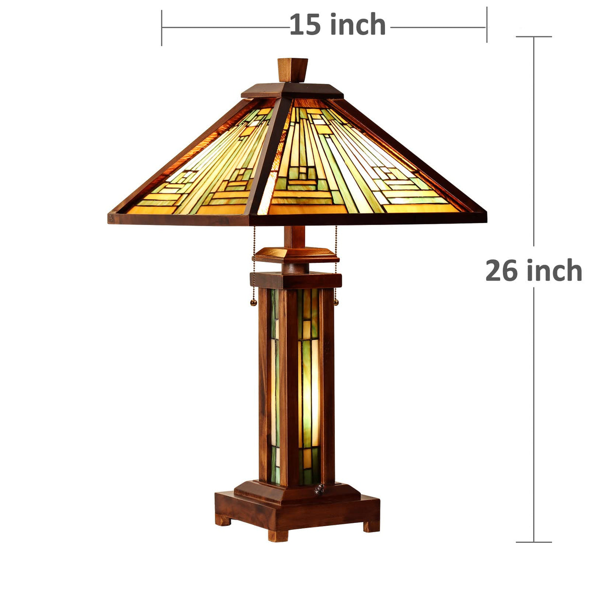 Capulina Tiffany Lamp Stained Glass Table Lamp 3-Light 15X15X26 Inches Amber Brown Wooden Base Tiffany Style Desk Lamp with Night Light Decor for Living Room Bedroom Home Office