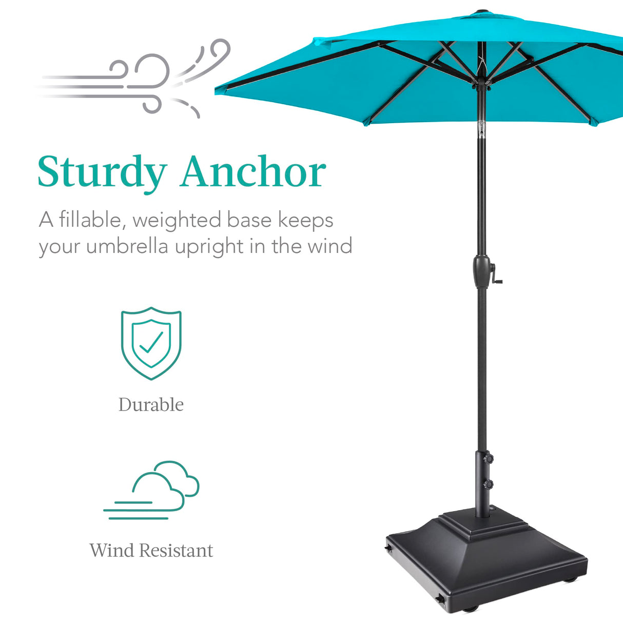 Fillable Mobile Umbrella Base, Heavy Duty Base, Square Tiered Market Stand for Patio