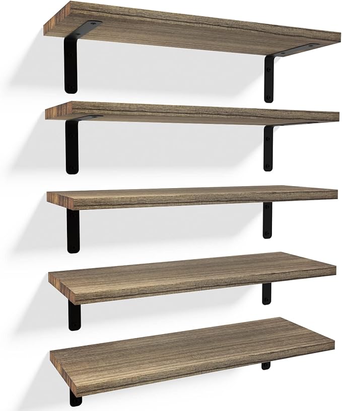 Rustic Wood Shelves Set of 5, Farmhouse Style Floating Shelf for Wall Décor