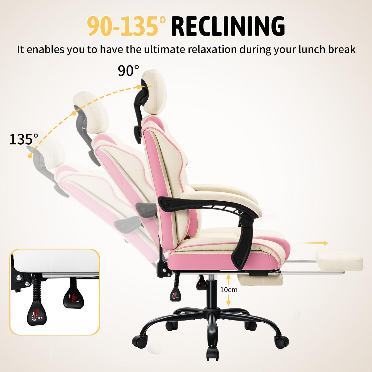 Ergonomic Office Chair with Footrest - Adjustable Headrest & Lumbar Support