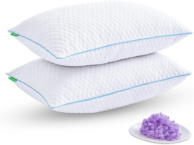 Shredded Memory Foam Pillows for Sleeping 2 Pack - Cooling Bed Pillows Standard Size