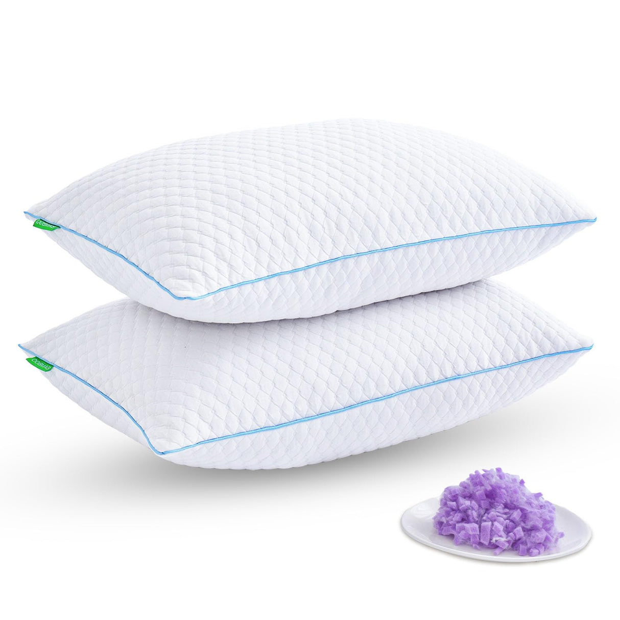 Shredded Memory Foam Pillows for Sleeping 2 Pack - Cooling Bed Pillows Standard Size