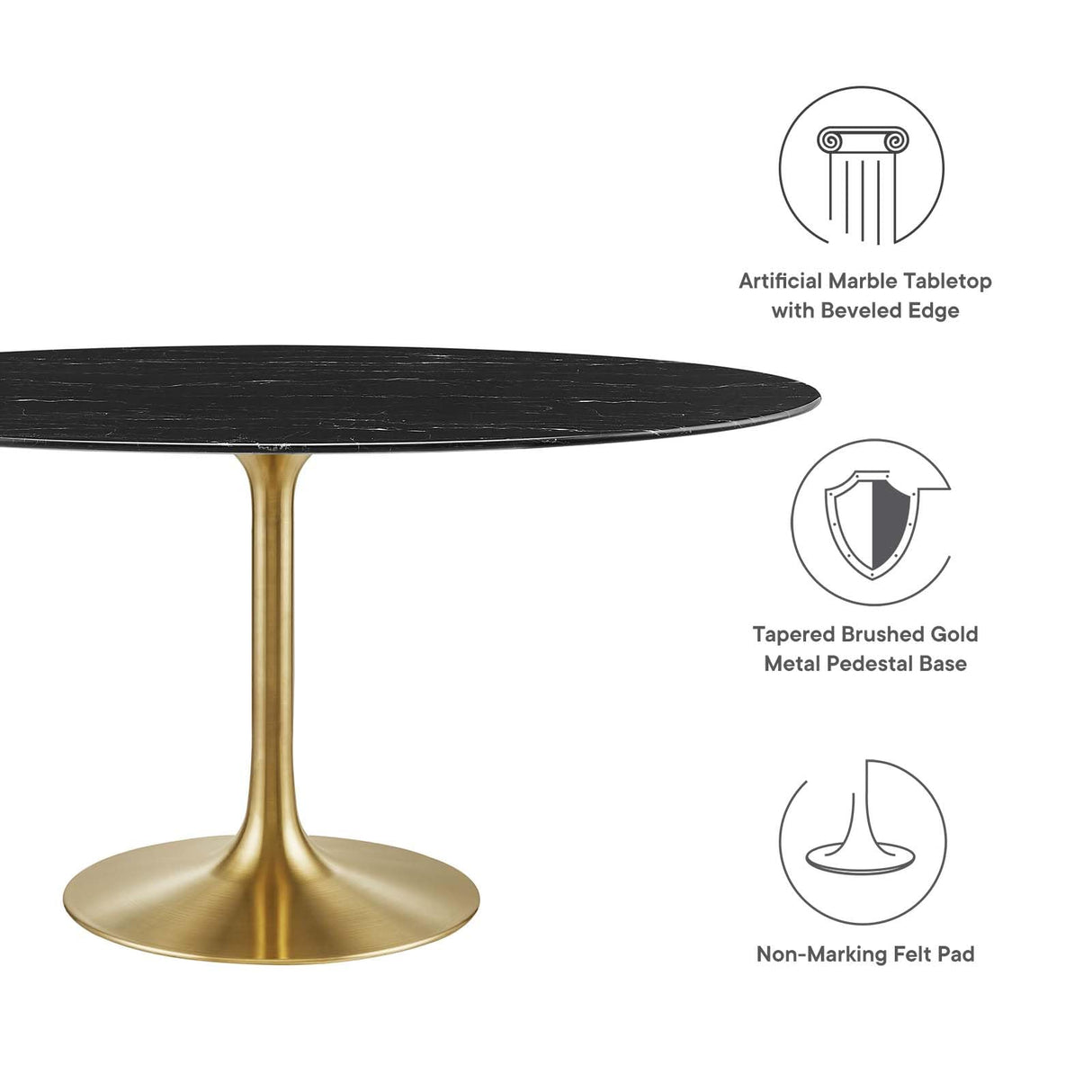 Modway Lippa Dining Table, 60", Gold Black