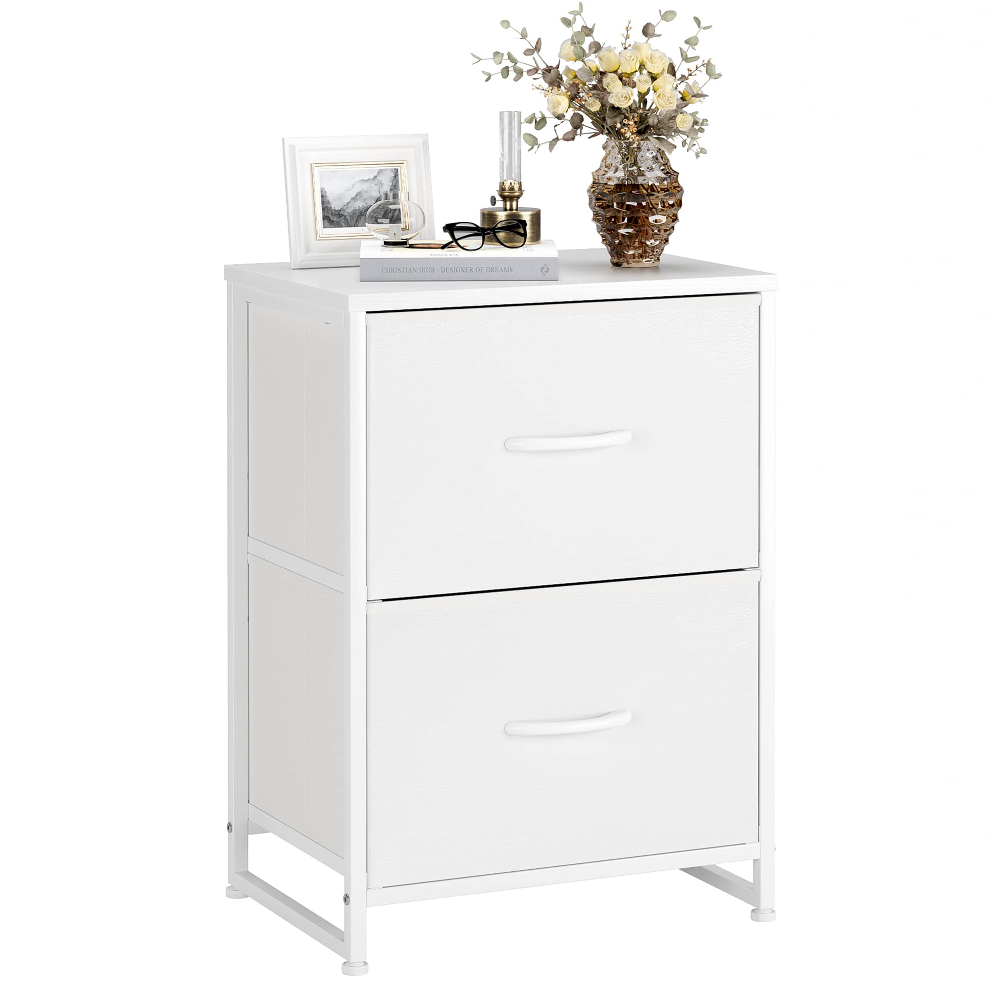 White Nightstand with Drawer for Bedroom, Small Dresser Bedside Table for Kids' Room